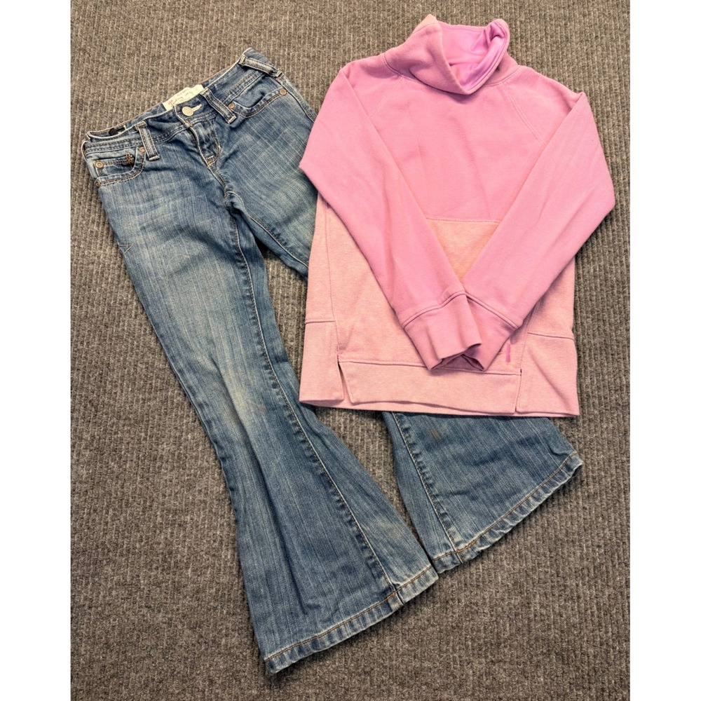 Under Armour Pink Funnel Neck Sweatshirt & Old Navy Flare Jeans Set Girls 6 Slim